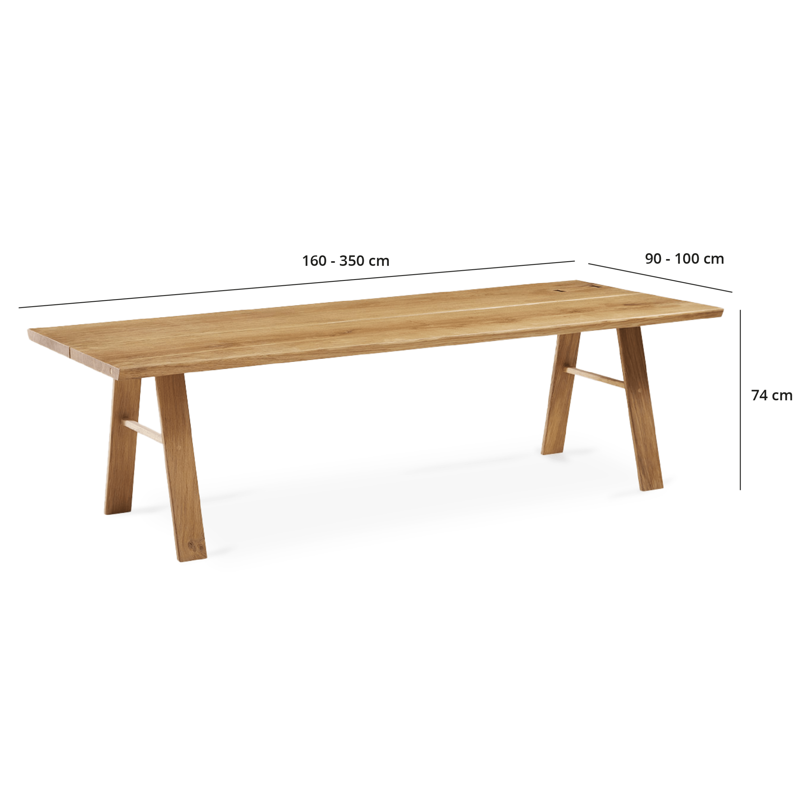 Folke spisebord i massivt træ, med tegninger er dimensionerne