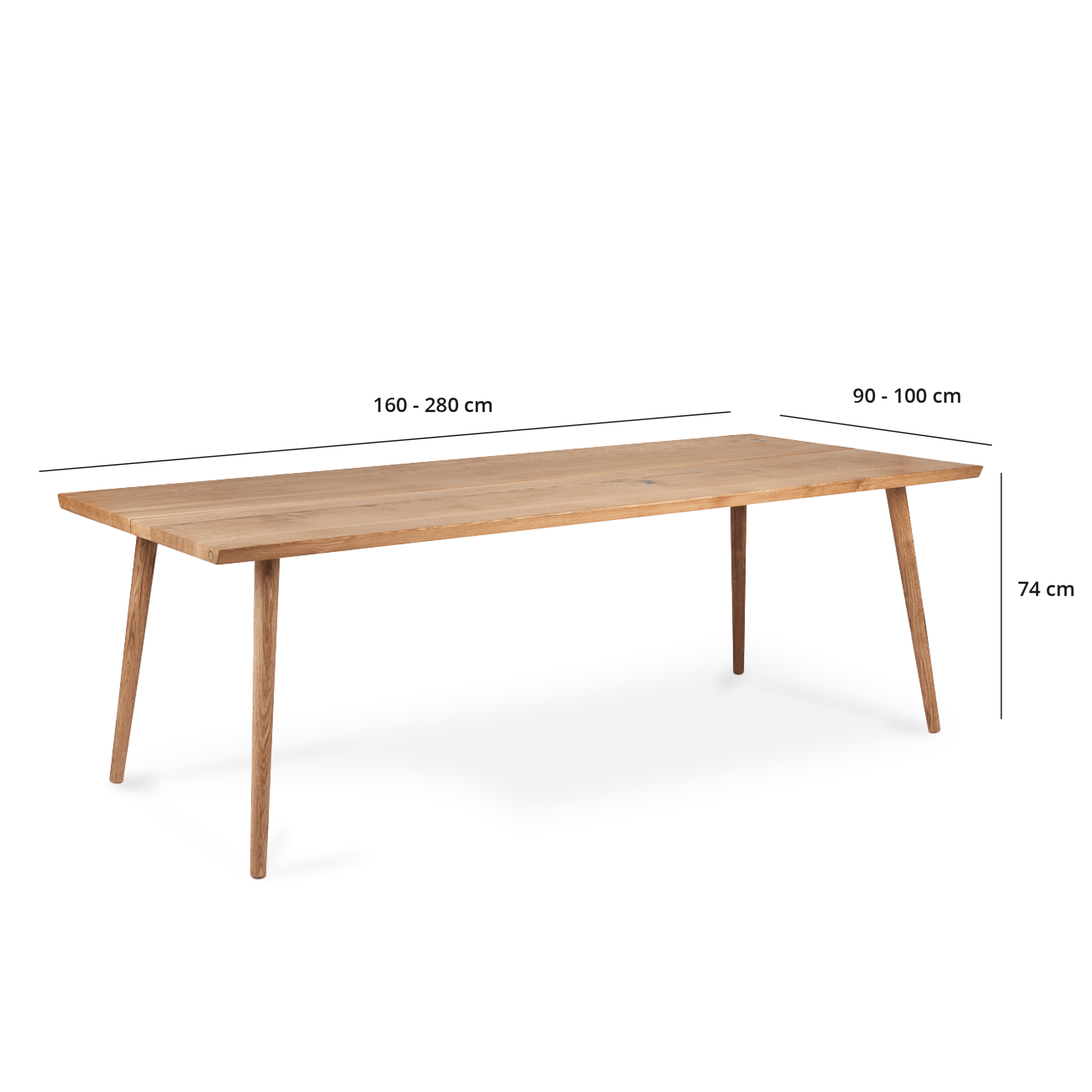 Normund spisebord i massivt træ, med tegninger er dimensionerne