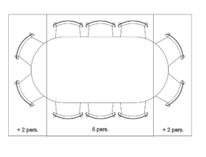 Mjölner long ovalt spisebord visualisering af siddepladser