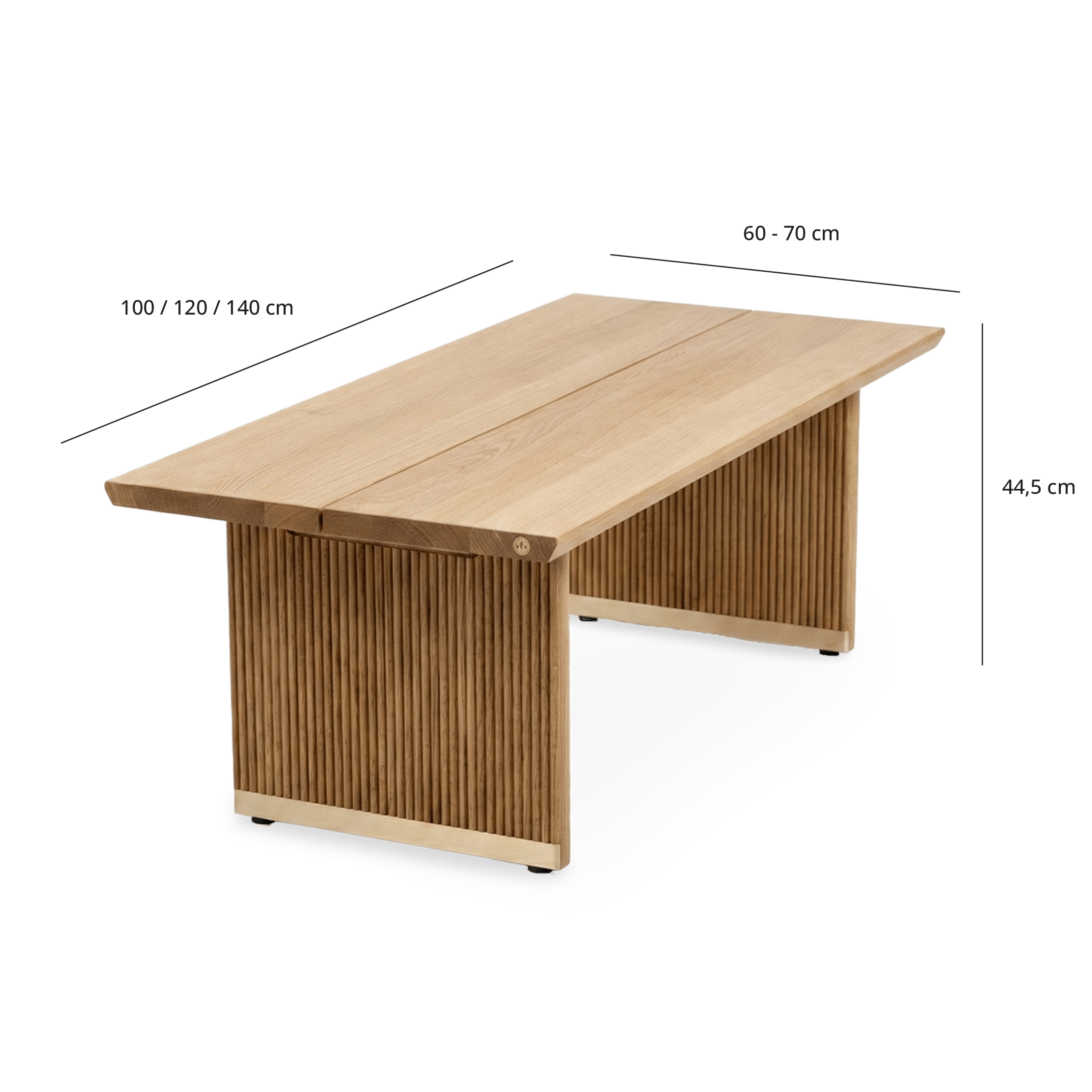 Freya 02 sofabord i egetræ med tegninger af dimensioner